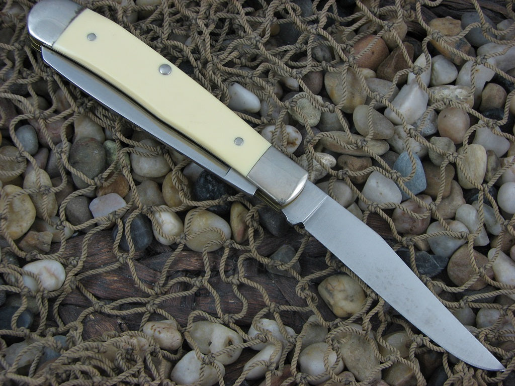 Schrade USA  White Delrin Trapper with Stainless steel Model 296
