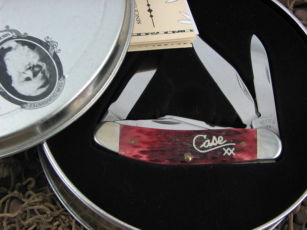 Case Cutlery 2002 Cranberry Bone Silver Script Sowbelly with TruSharp steel 6539 