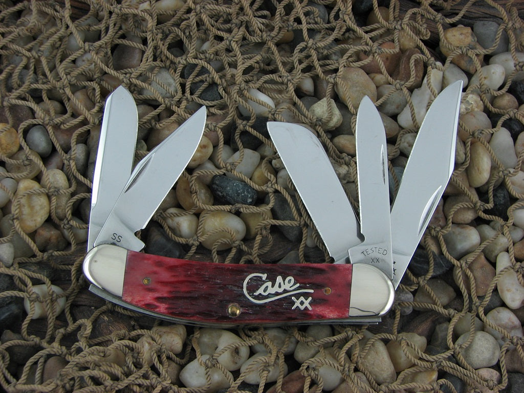 Case Cutlery 2002 Cranberry Bone Silver Script 5 Blade Sowbelly TruSharp 6539