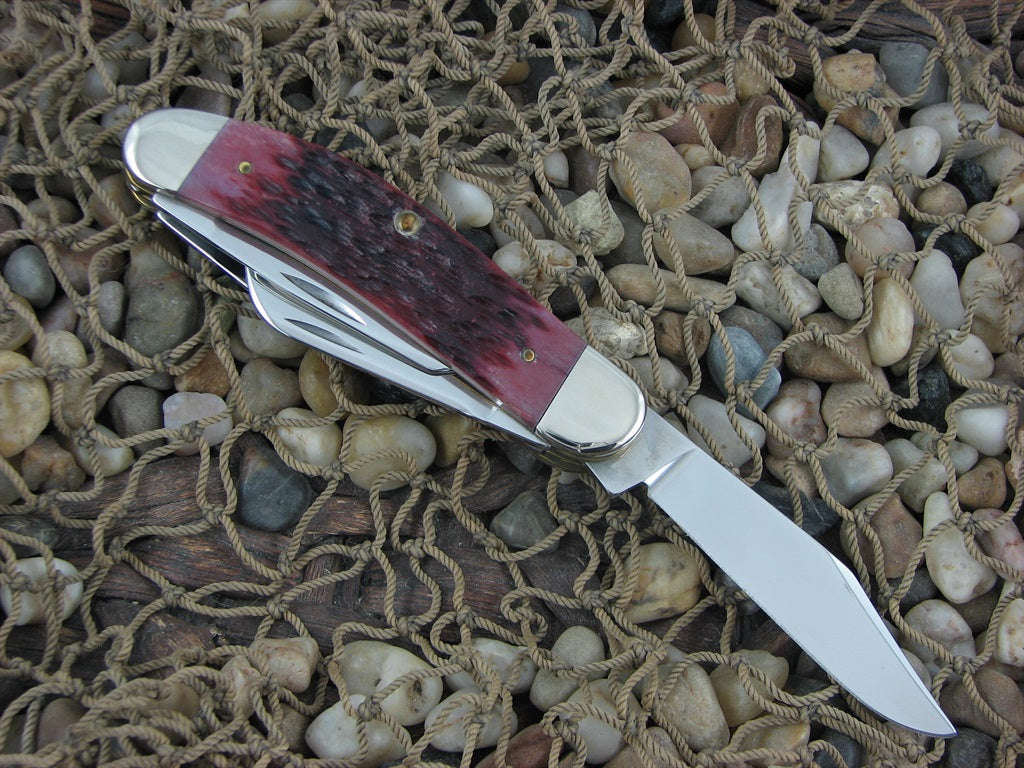 Case Cutlery 2002 Cranberry Bone Silver Script 5 Blade Sowbelly TruSharp 6539
