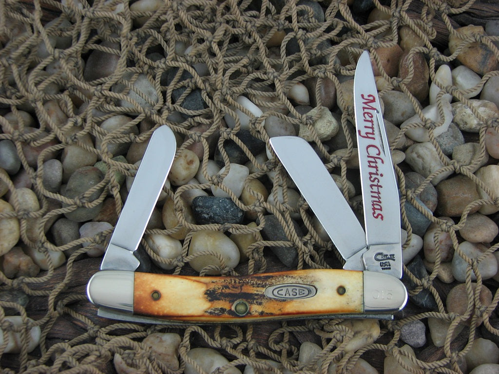 Case Cutlery 1995 Merry Christmas Burnt Stag Stockman with TruSharp steel 5318