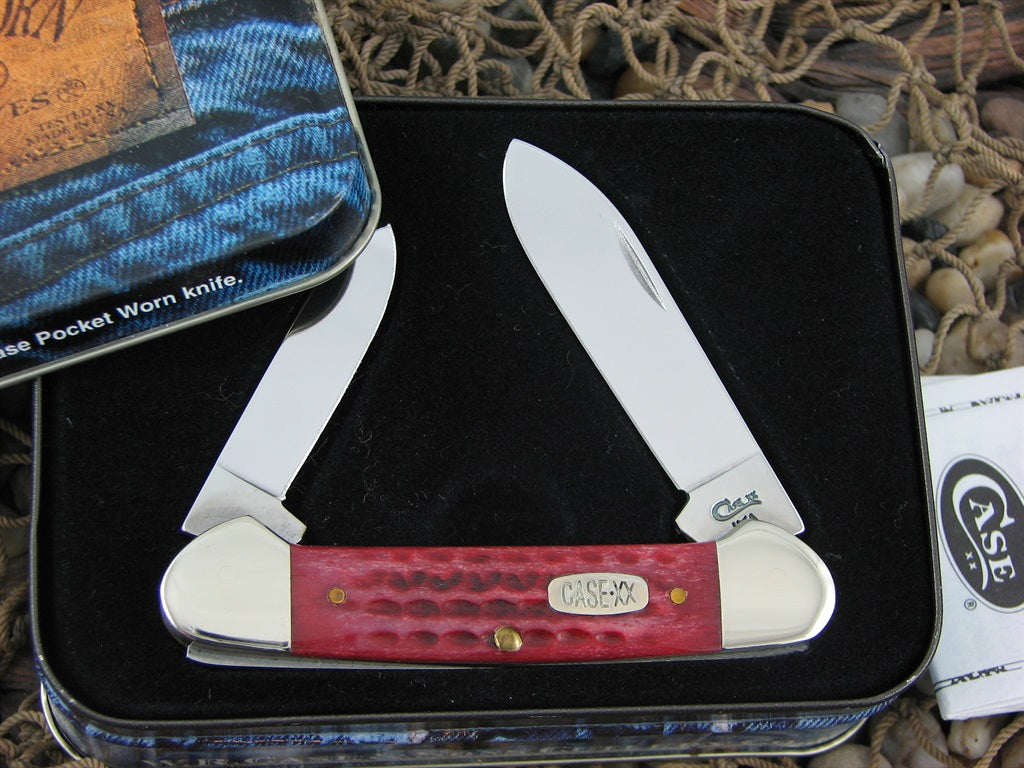 Case Cutlery 1997 Red Pocketworn Bone Canoe with TruSharp steel 62131 