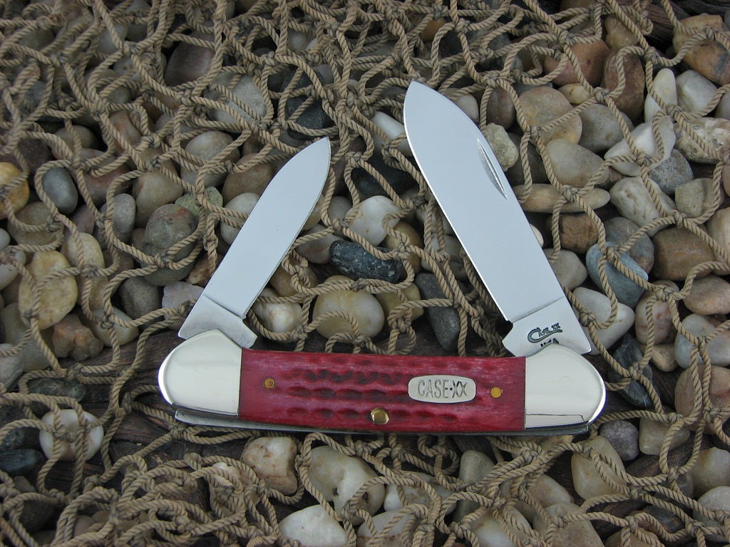 Case Cutlery 1997 Red Pocketworn Bone Canoe with TruSharp steel 62131