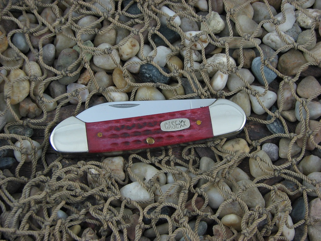Case Cutlery 1997 Red Pocketworn Bone Canoe with TruSharp steel 62131