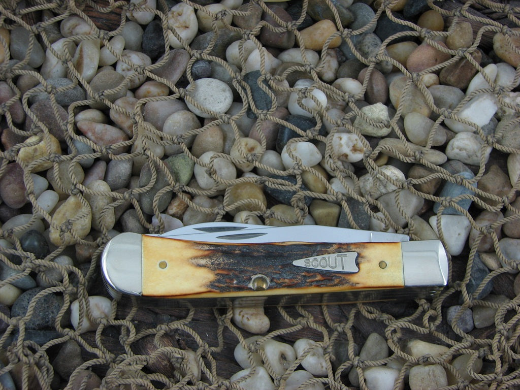 Case Knives 1998 3 Blade Burnt Stag Trapper Scout TruSharp steel 5354 01023