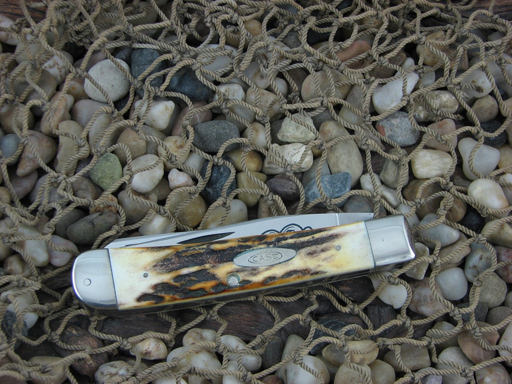 Case Cutlery 1977 Blue Scroll Burnt Stag Trapper with TruSharp steel 5254