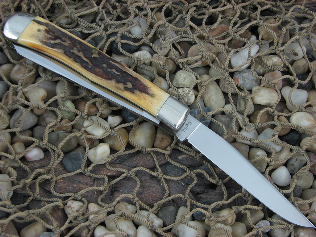 Case Cutlery Case XX USA 1965-1969 Burnt Stag Trapper with Carbon steel 5254