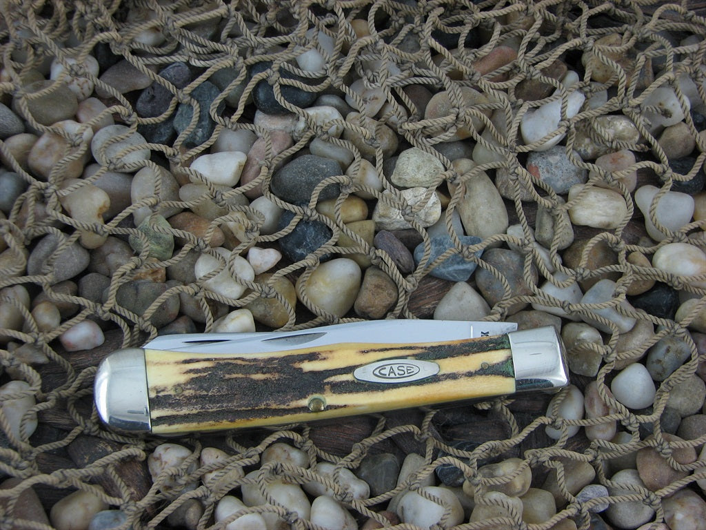Case Cutlery Case XX USA 1965-1969 Burnt Stag Trapper with Carbon steel 5254