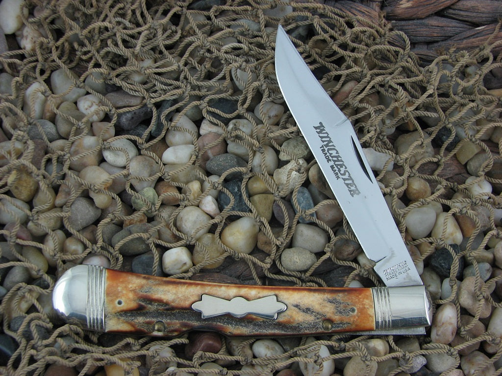Winchester Knives 1989 Burnt Stag Banana Trapper with Carbon steel 1950