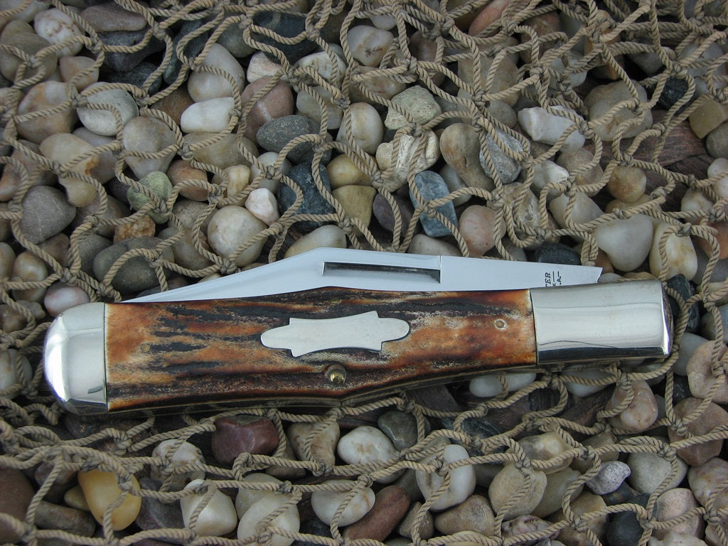 Winchester Knives 1991 Burnt Stag Large Coke Bottle with Carbon steel 1920S