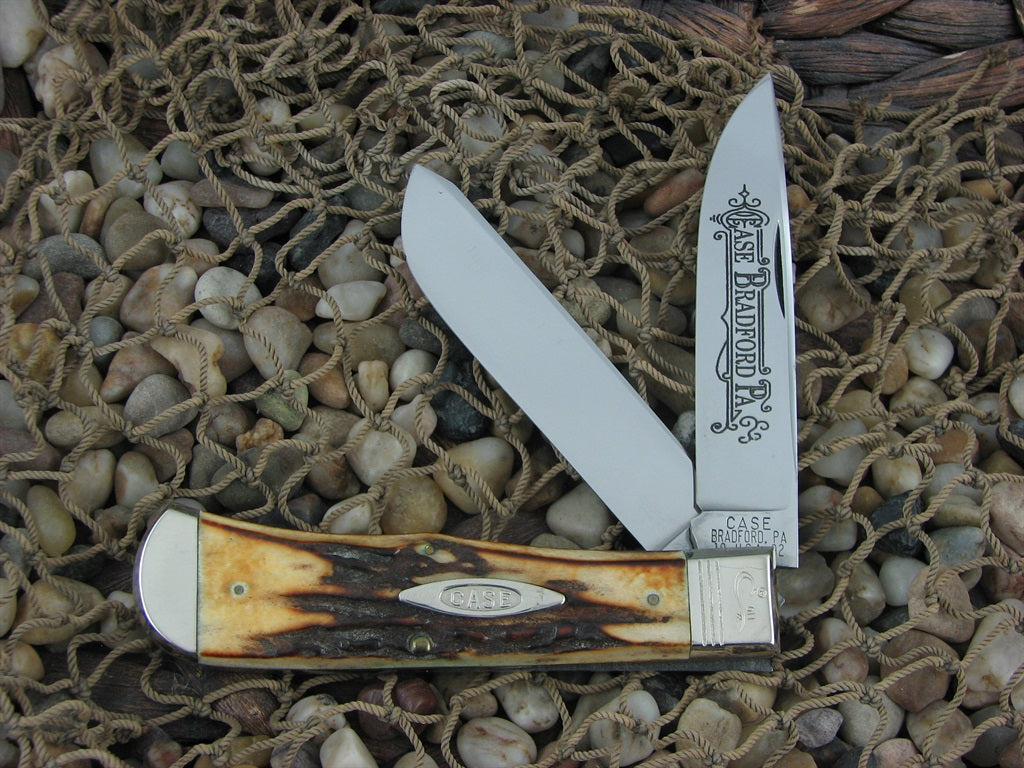 Case Bradford Classic 1992 Burnt Stag Bullet Trapper with Carbon steel 5223
