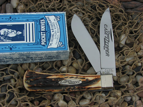 Case XX Classic 1993 Burnt Stag Bullet Trapper with Carbon steel 5223 Zipper