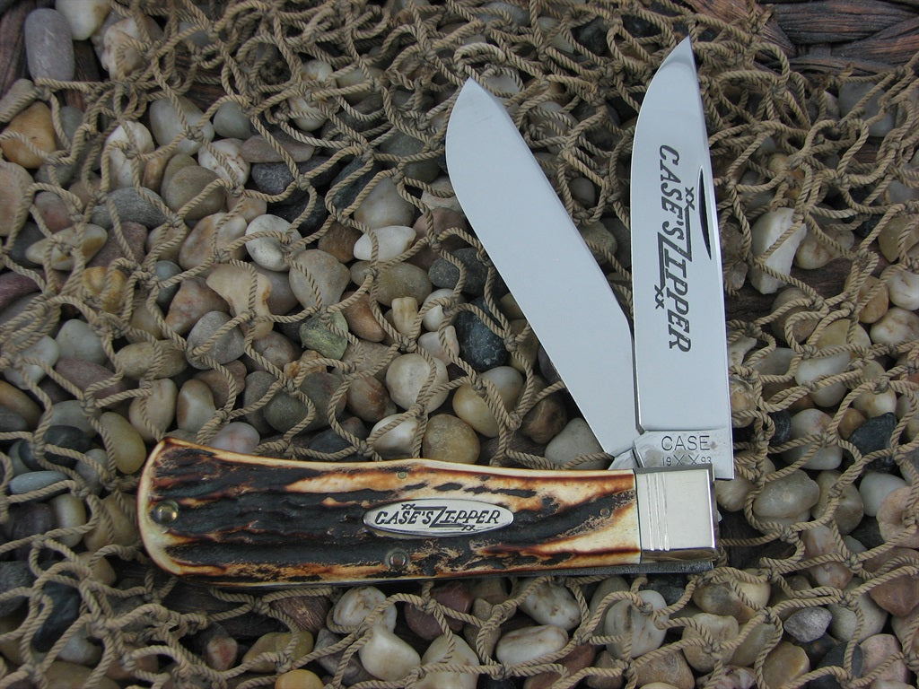 Case XX Classic 1993 Zipper Burnt Stag Bullet Trapper with Carbon steel 5223
