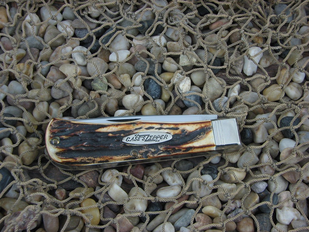 Case XX Classic 1993 Zipper Burnt Stag Bullet Trapper with Carbon steel 5223