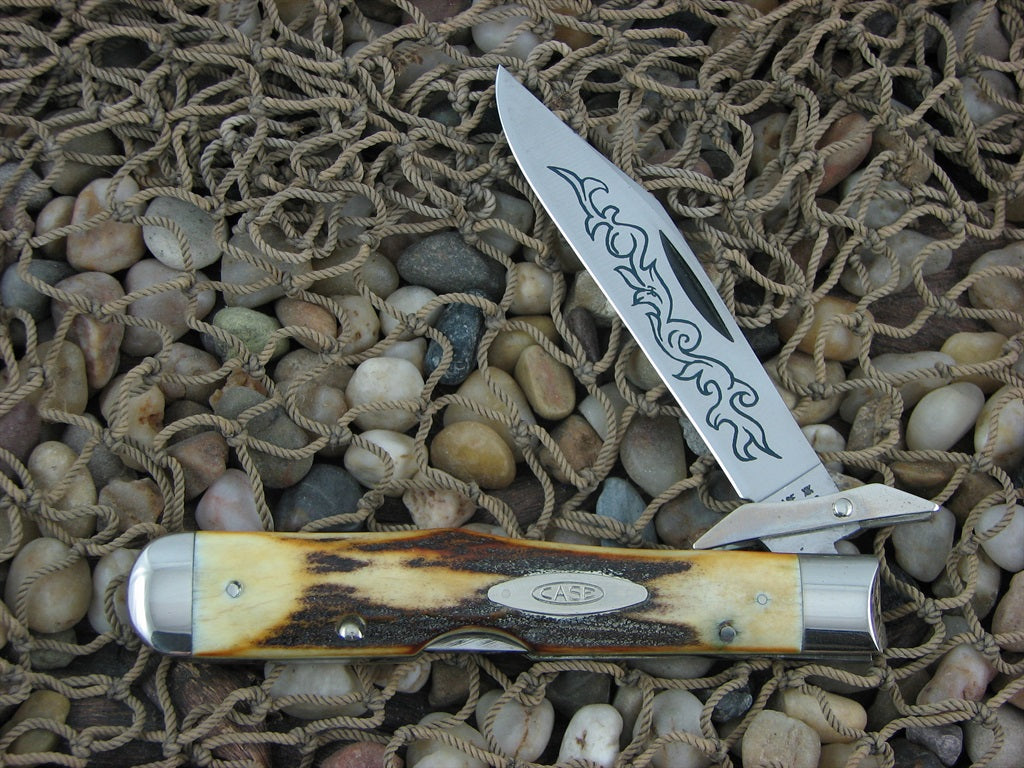 Case Cutlery 1977 Burnt Stag Cheetah with TruSharp steel 5111 1/2 Blue Scroll