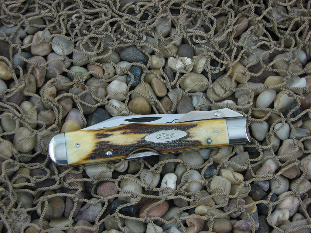 Case Cutlery 1977 Burnt Stag Cheetah with TruSharp steel 5111 1/2 Blue Scroll NM