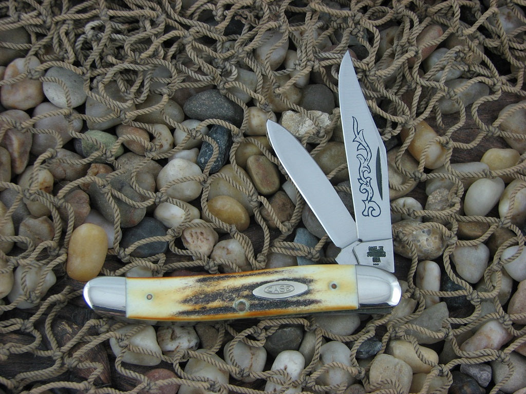 Case Cutlery 1977 Burnt Stag Jack with TruSharp steel 52087 Blue Scroll
