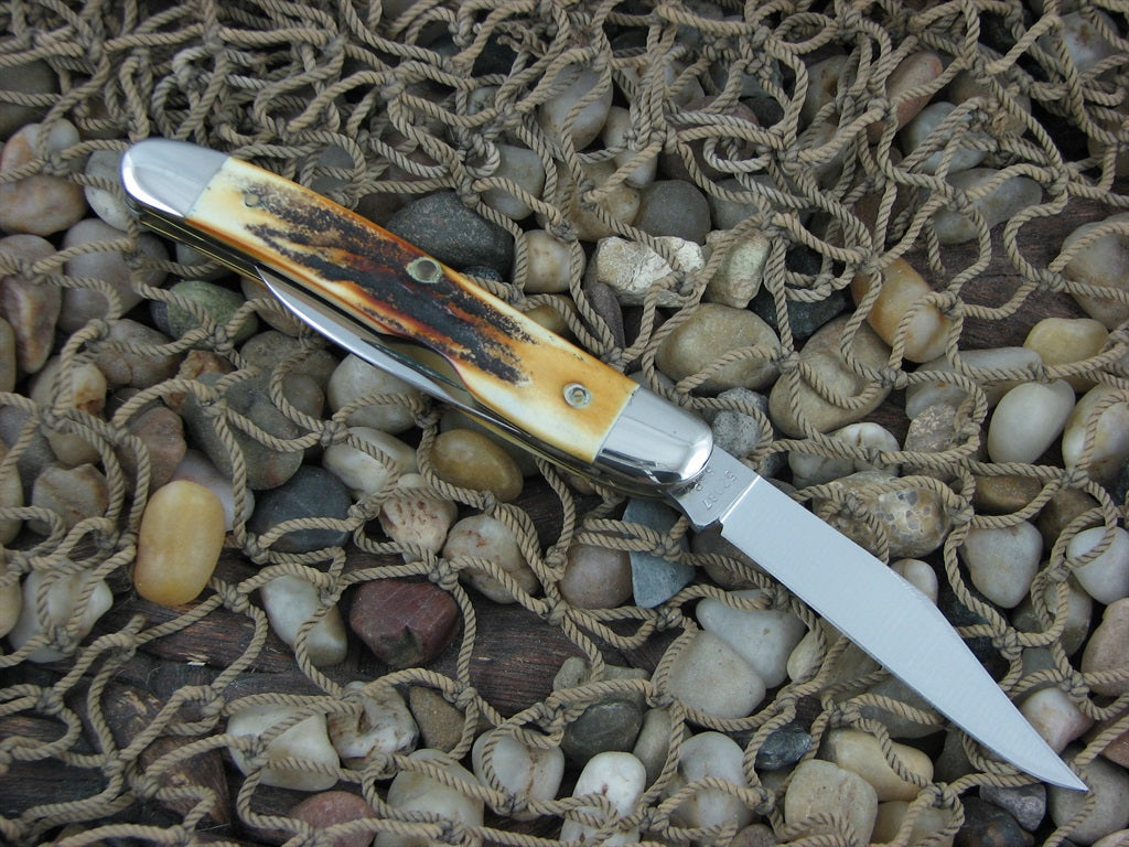 Case Cutlery 1977 Burnt Stag Jack with TruSharp steel 52087 Blue Scroll