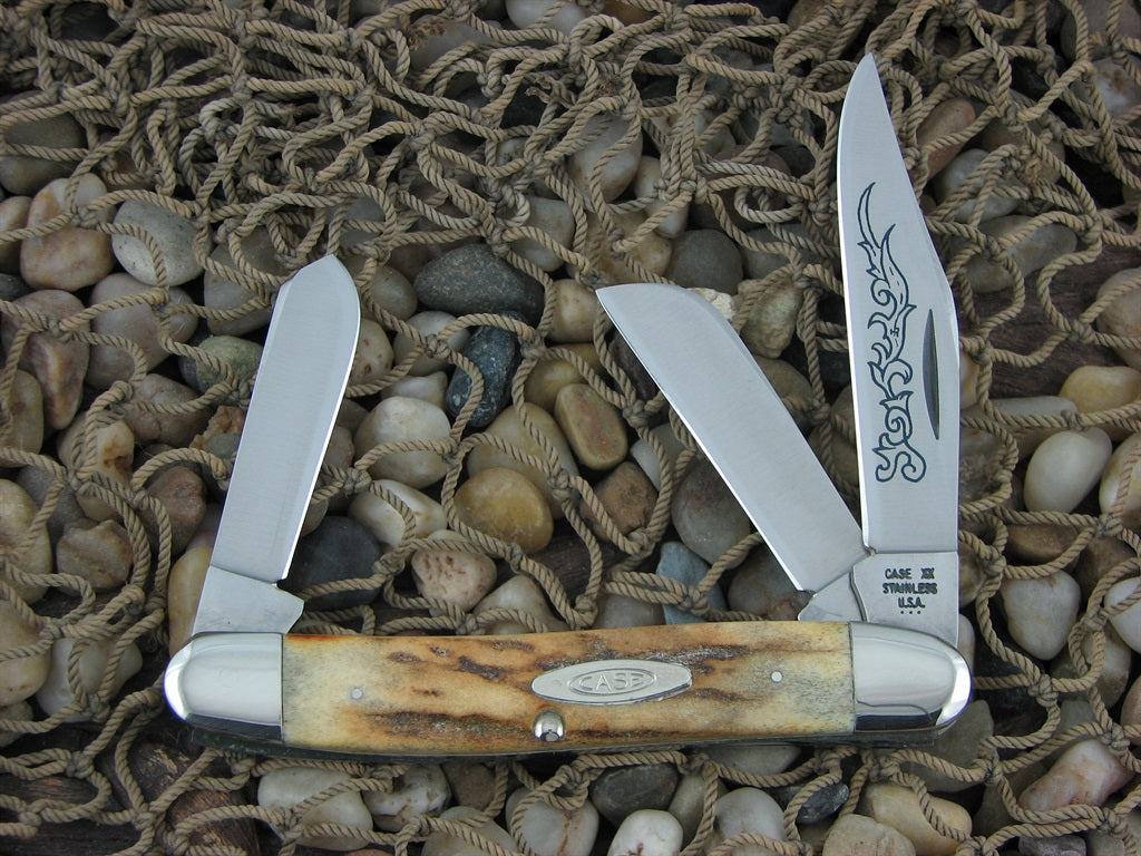 Case Cutlery 1977 Burnt Stag Stockman with TruSharp steel 5347 Blue Scroll