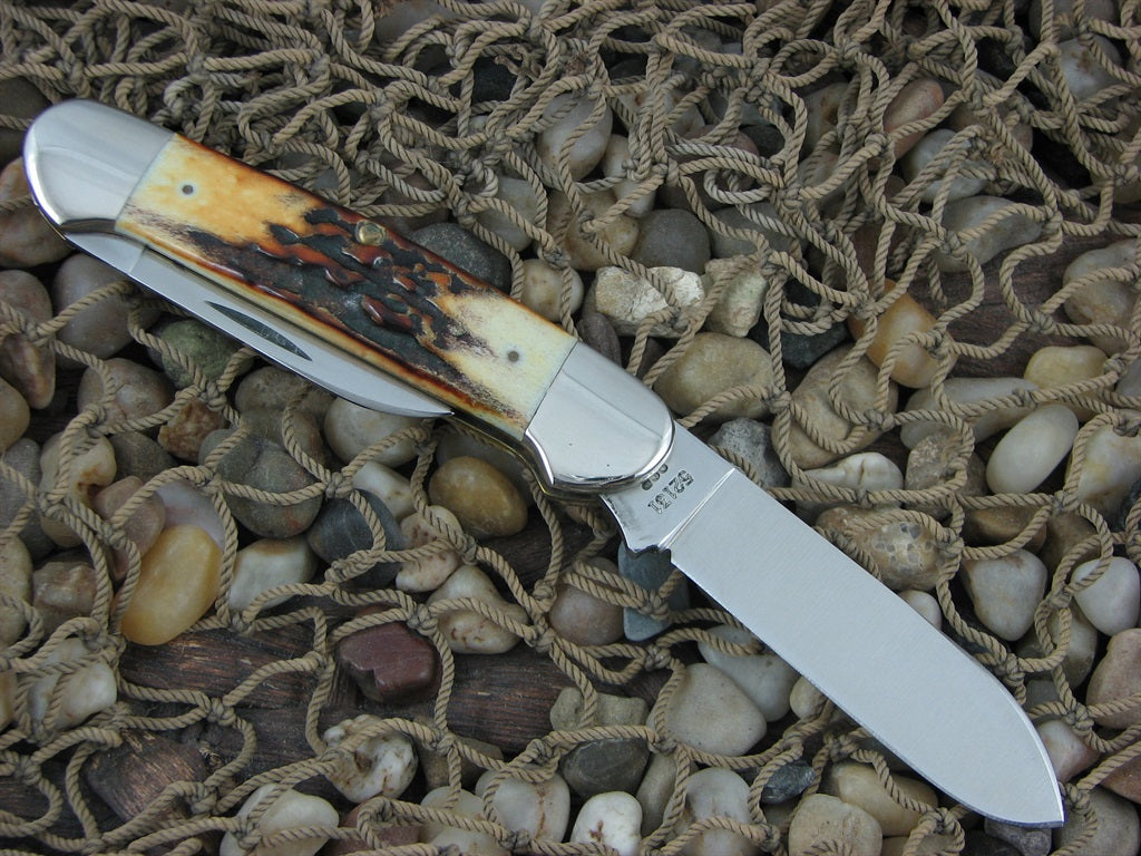 Case Cutlery 1977 Burnt Stag Canoe with TruSharp steel 52131 Blue Scroll