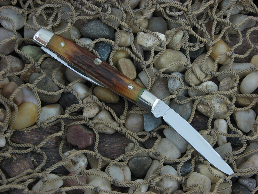 Case Cutlery 1977 Burnt Stag Pen Knife with TruSharp steel 5233 Blue Scroll