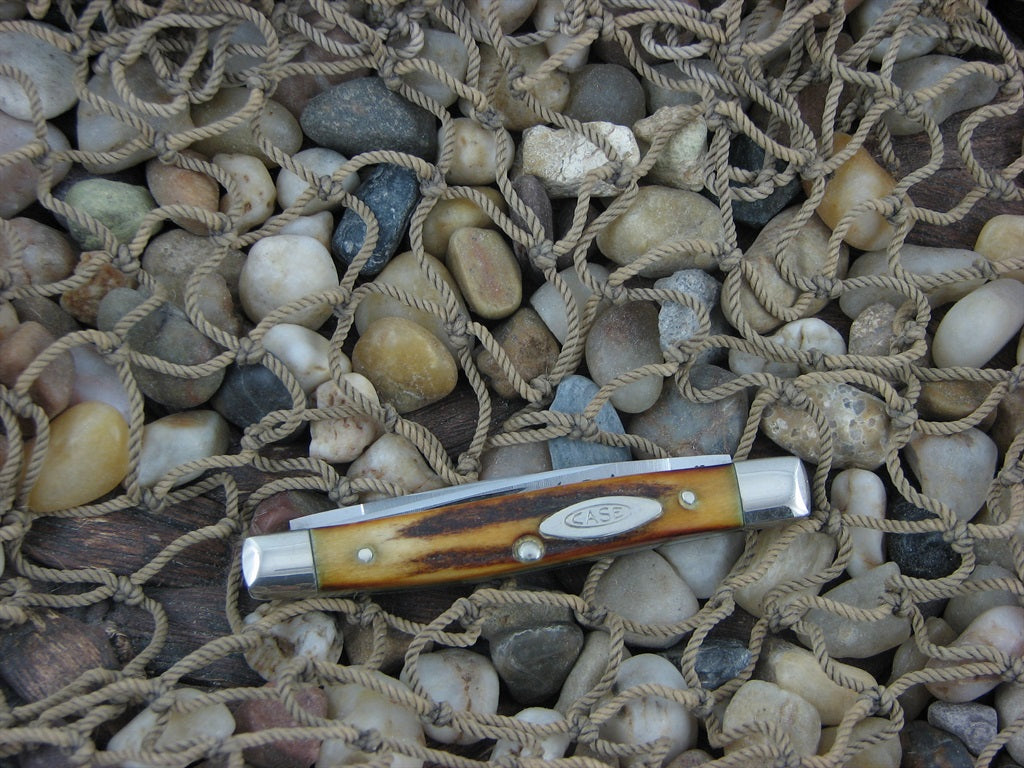Case Cutlery 1977 Burnt Stag Pen Knife with TruSharp steel 5233 Blue Scroll