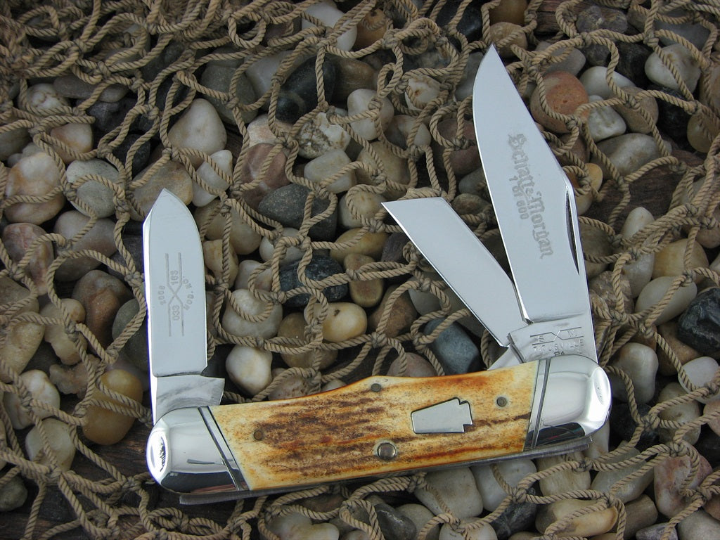 Schatt & Morgan 2005 Burnt Stag Stockman with 420HC steel Railsplitter o33163