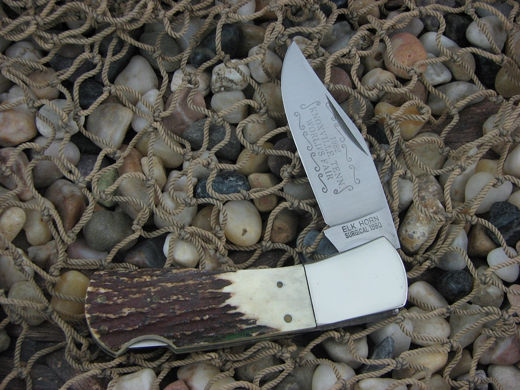 Elk Horn 1980 Stag Lockback with Stainless steel  
