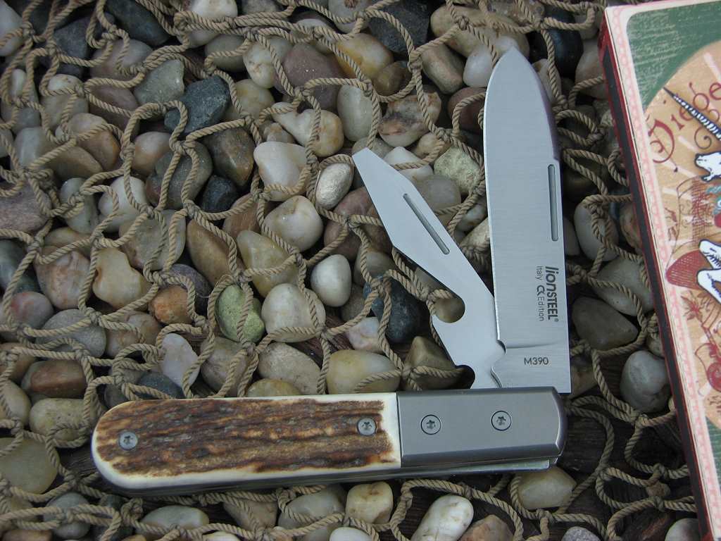 lionSteel Beerlow Barlow Titanium Bolsters Stag Handles M390 Steel CK0118ST image 0