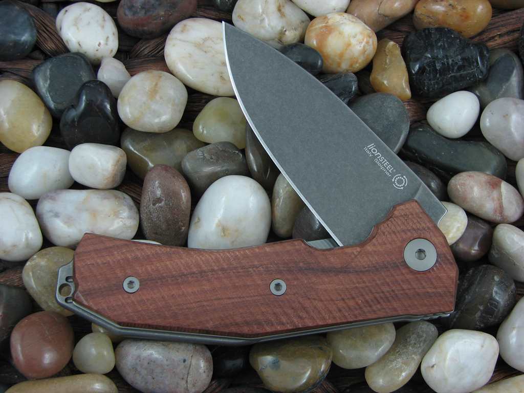 LionSteel KUR Linerlock Santos Wood Handles Stonewash PVD Sleipner Steel KUR-BST image 0