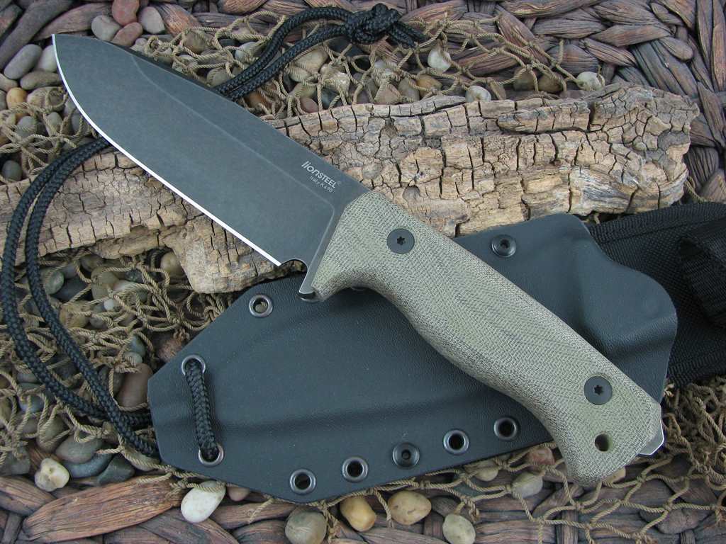 lionSteel T6 Black Stonewash K490 Blade OD Canvas Micarta Handles Camp Knife T6B-CVG image 0