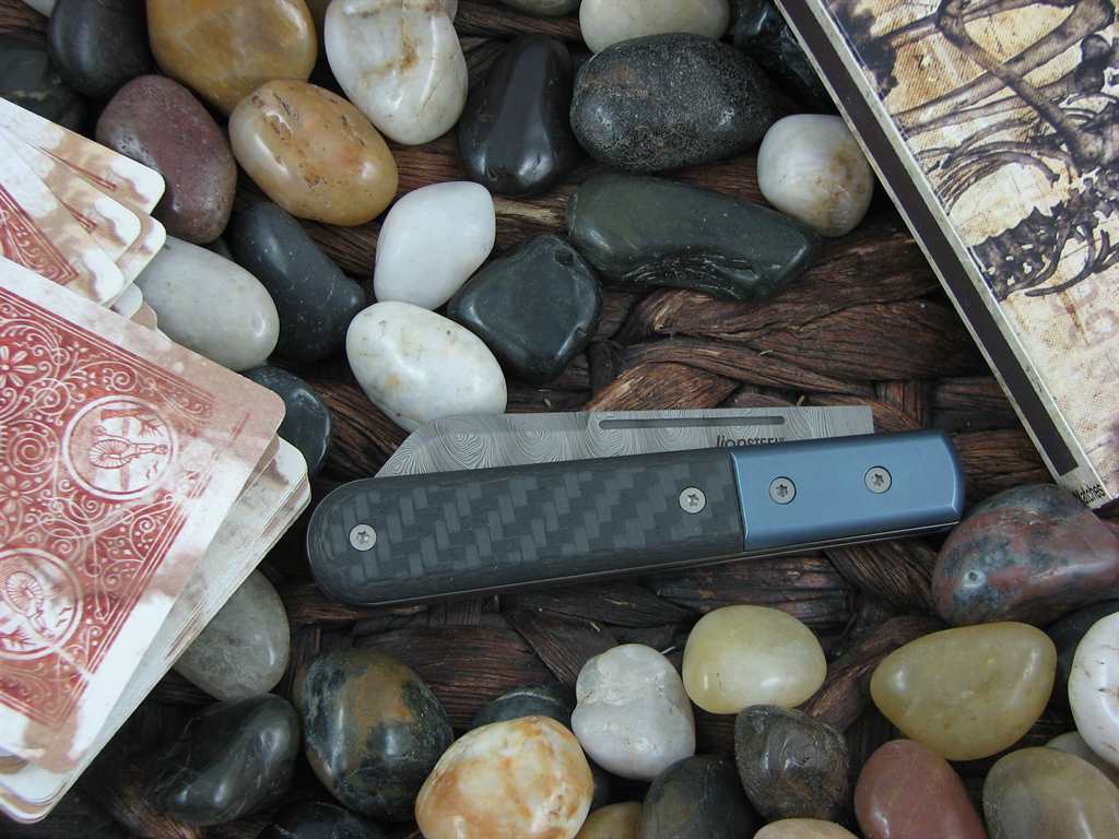 lionSteel Dom Sheepfoot Jack Blue Anodized Titanium Bolsters Carbon Fiber Handles Damasteel Super Dense Steel CK0115 image 1