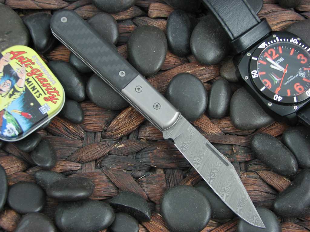 Lion Steel Shuffler Clip Jack Black Carbon Fiber Handles Damasteel Super Dense Steel CK0112 image 1