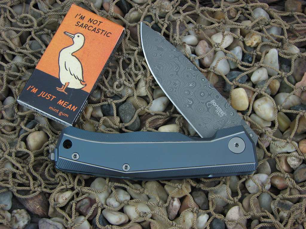 lionSteel Cutlery MYTO Framelock Blue Anodized Titanium Handles Chad Nichols Damascus Steel MT01DBL image 0