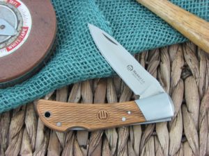 Maserin Cutlery Hunter 1 blade Carved Olive Wood handles 440C steel Satin finish 125-1OLP
