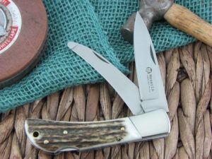Maserin Cutlery Hunter 2 blade Stag handles 440C steel Satin finish 126-2CVS