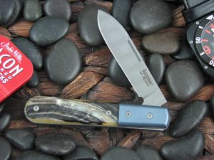 lionSteel Spear Jack with Blue Anodized Titanium Bolsters Rams Horn handles CK0111