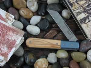 lionSteel Sheepfoot Jack with Blue Anodized Titanium Bolsters Olive Wood handles CK0115