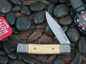 lionSteel One Blade Jack with Titanium Bolsters Olive Wood handles BM1